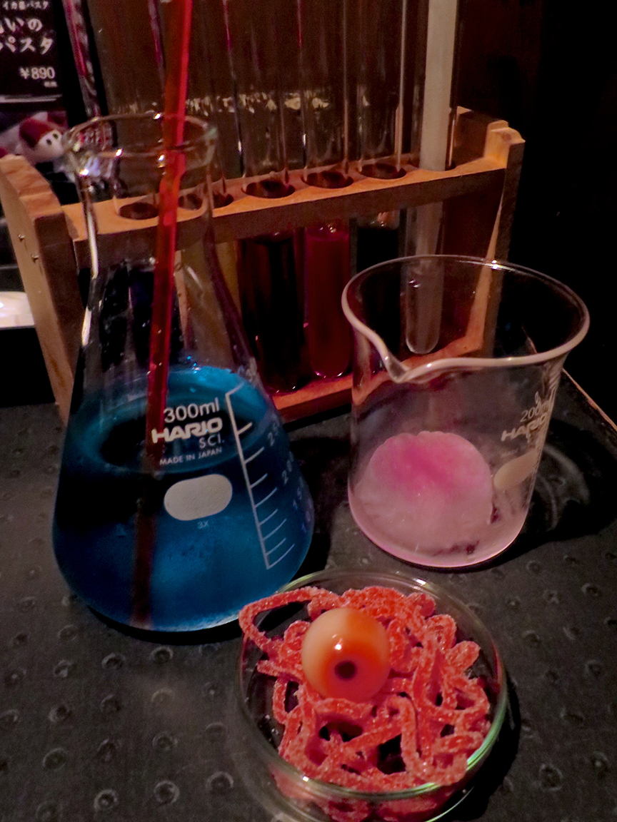 ...where you're forced to mix your own alcoholic experiment from a selection of test tubes, and down cocktails made from...well, best not to know.