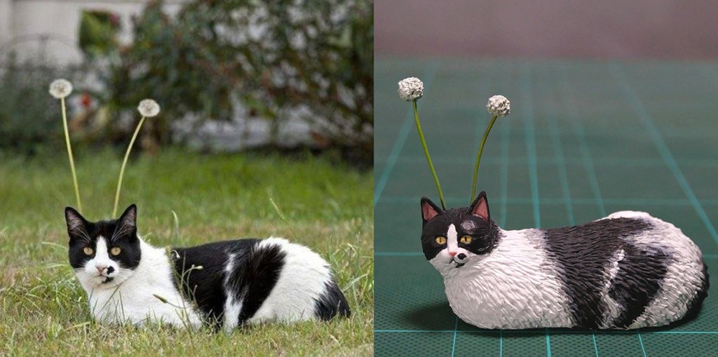 @Meetissai sculpture of cat with dandelion stalks coming out of head