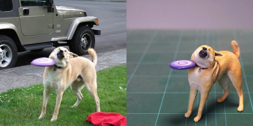 @Meetissai sculpture of dog getting hit by frisbee