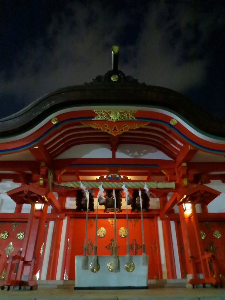 Hanazono shrine lit up at night
