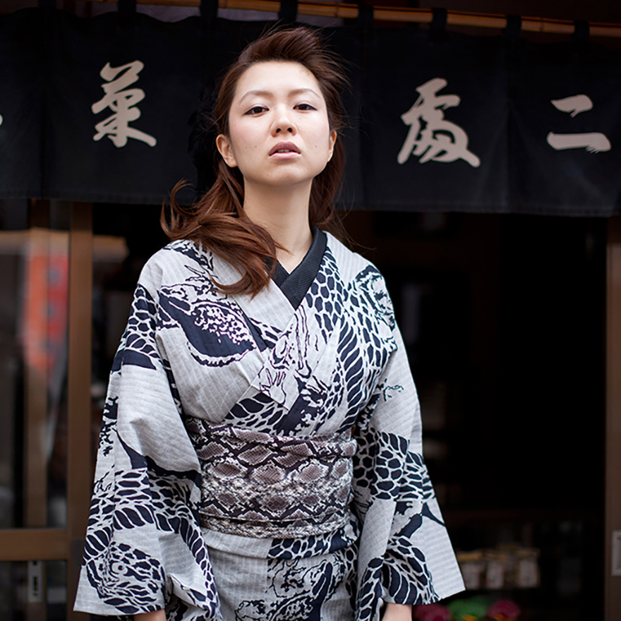 Rumi Rock snake yukata with snakeskin obi