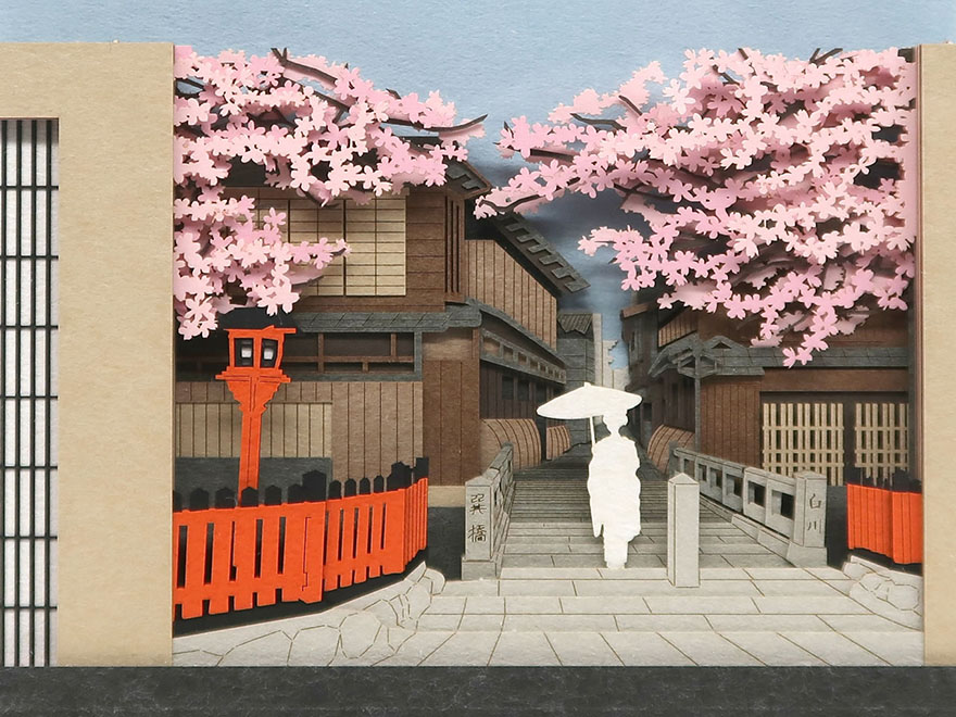 Notepad from Omoshiroi online store that reveals Kyoto cherry blossom spring street as it's used