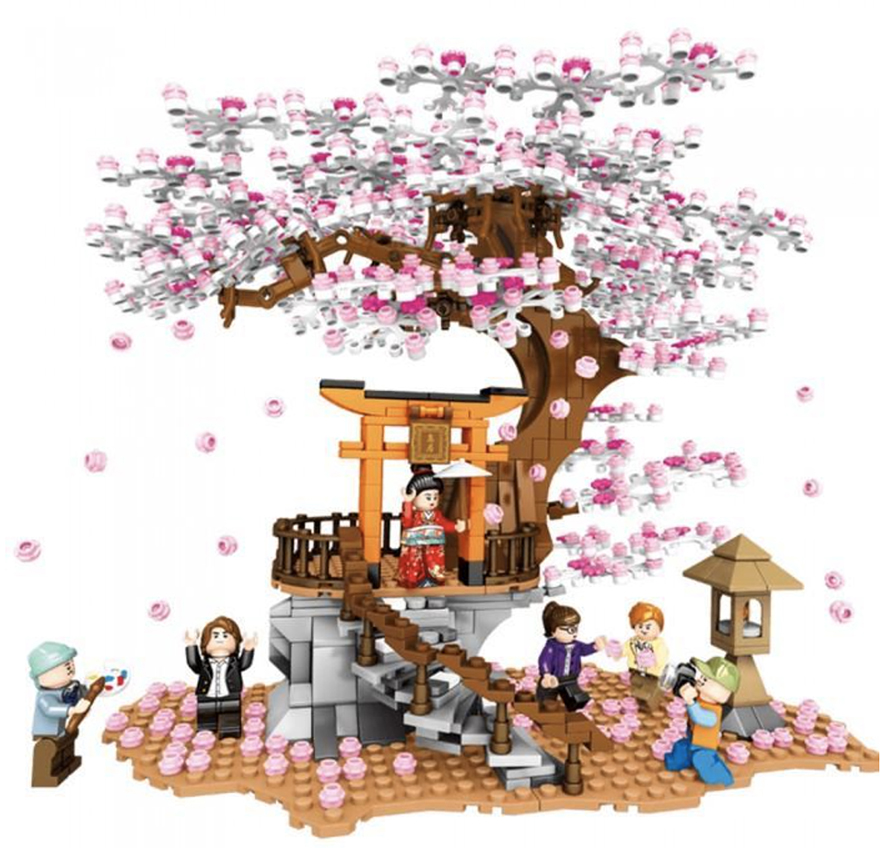 Buildiverse custom Japanese Lego town cherry tree viewing kit