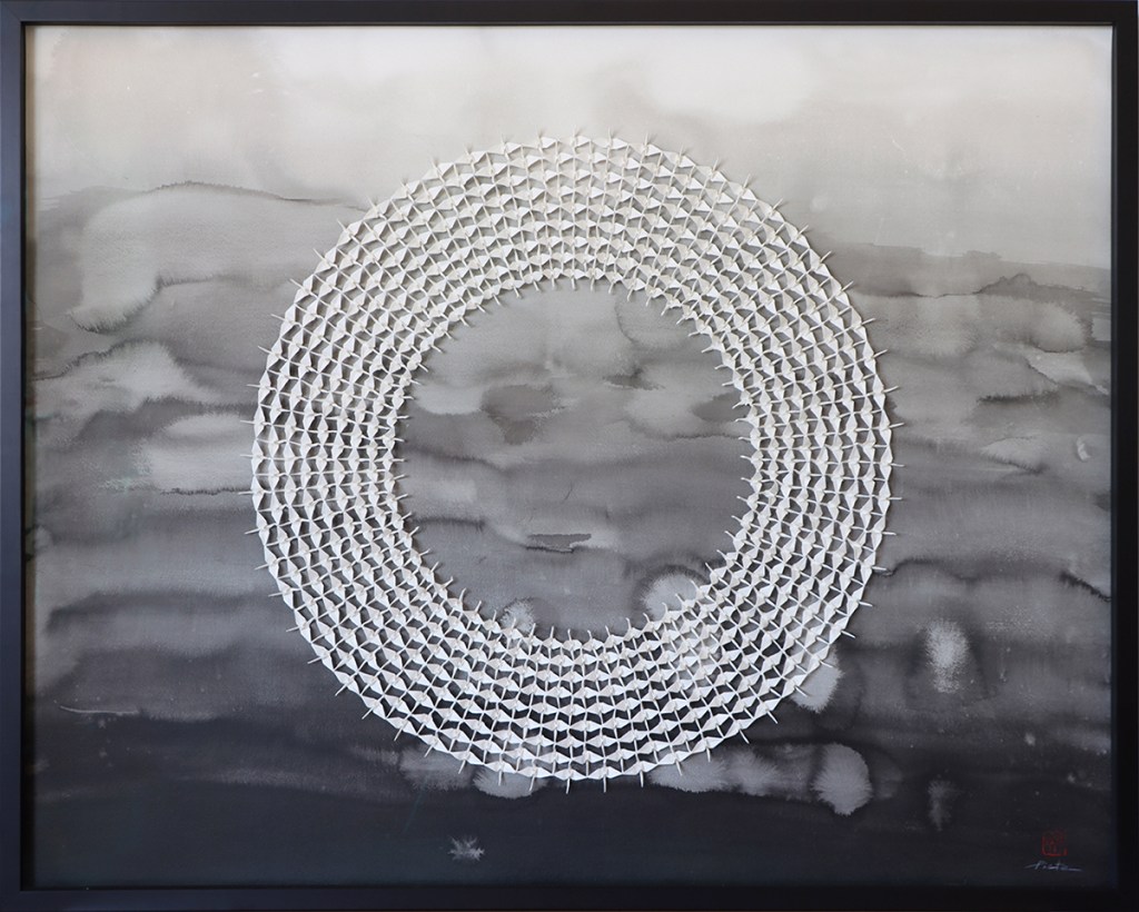 Paula Pietranera renzuru folded crane and sumi-e art "Stillness in Motion"