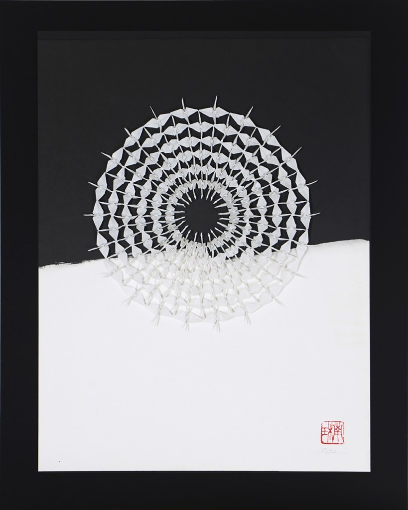 Paula Pietranera renzuru folded crane and sumi-e art "Gaze"