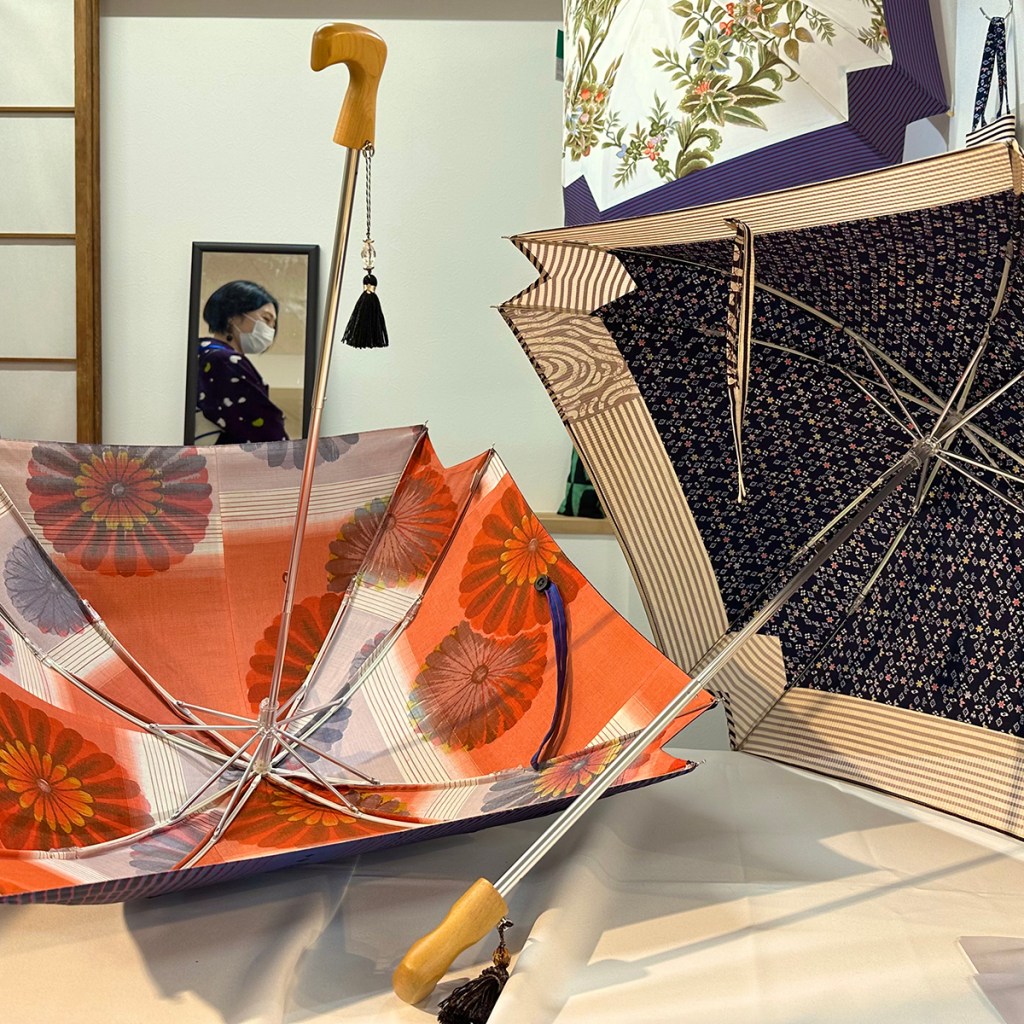Square parasols displayed at the Tokyo Kimono Show 2023