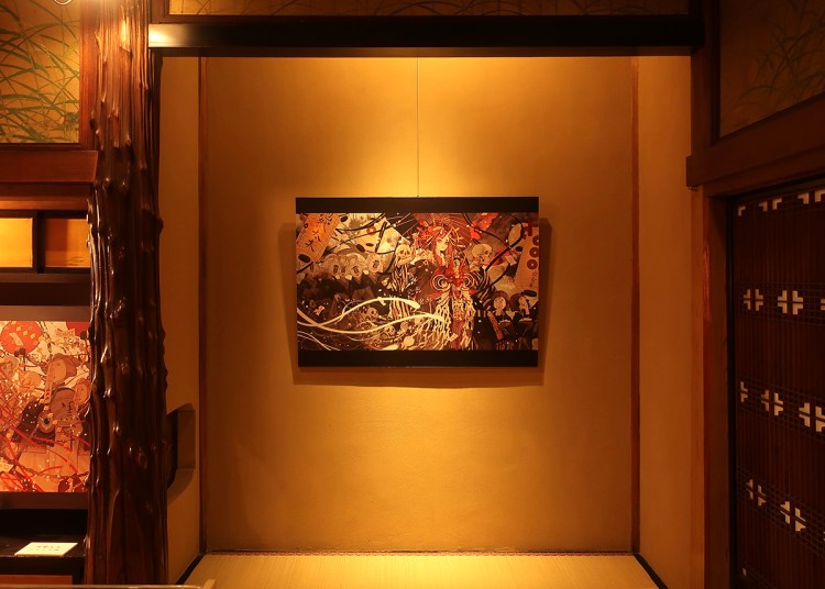 Art installation at Hotel Gajoen exhibit "Lucky subjects and Symbols in Japanese Art" by Shie Nanahara