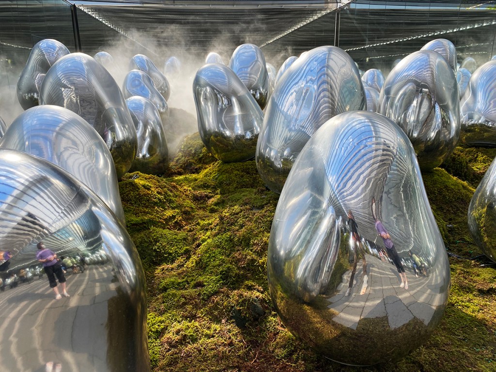 TeamLab Planets mirrored schmoos during the day